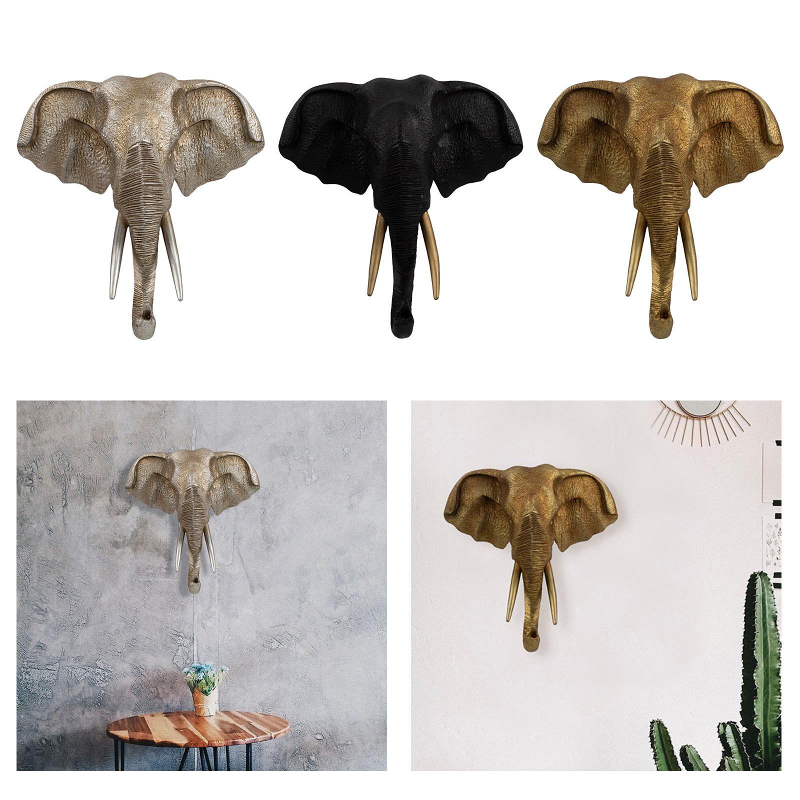 Hand Carved Elephant Head Wall Decoration Statues Wall Art Artwork Sculpture Mural for Room Home Nursery Ornaments