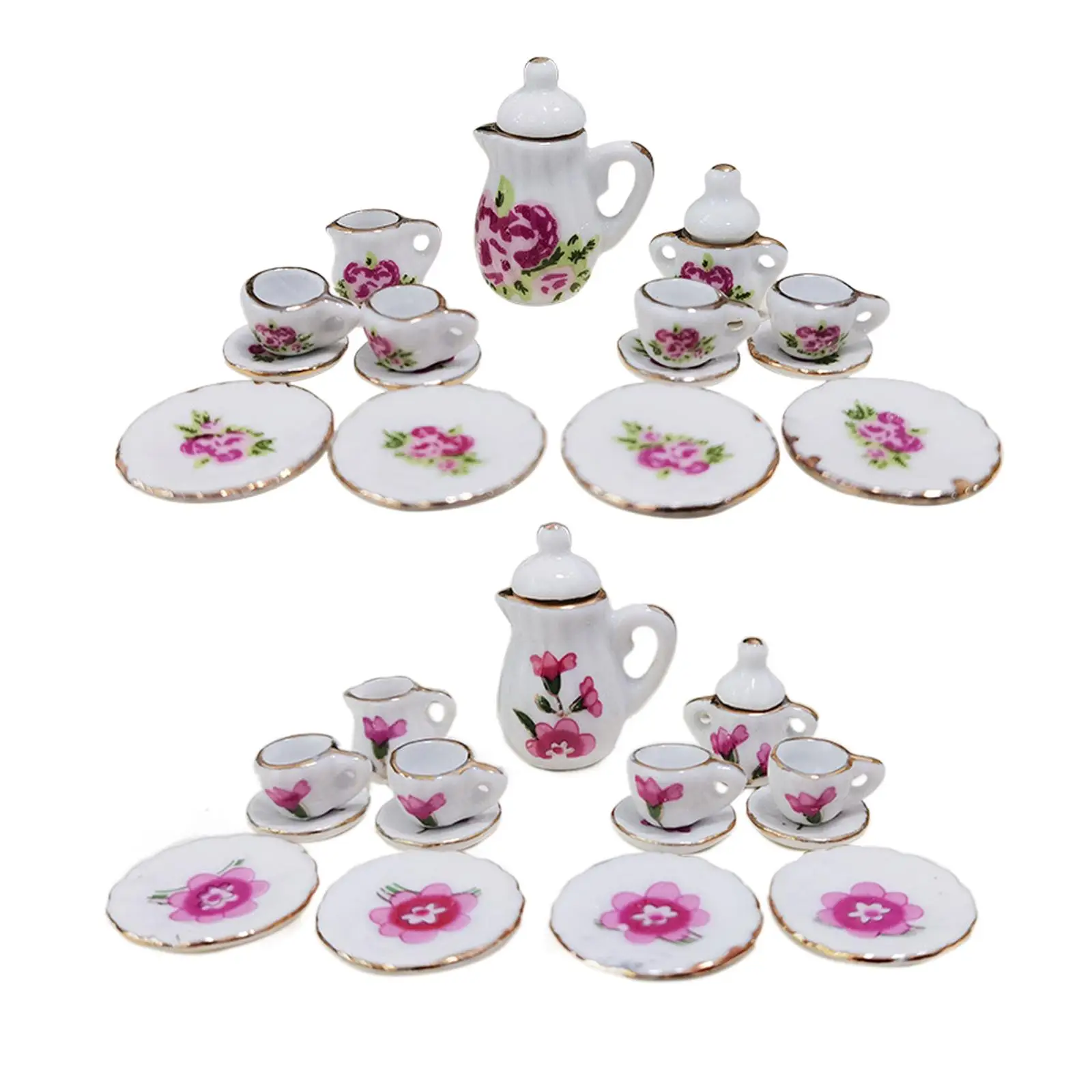 1/12 Mini Teapot Cup Plate Living Room Simulation Dining Ware Accessories Toys Dollhouse Miniature Porcelain Tea Cup Decor