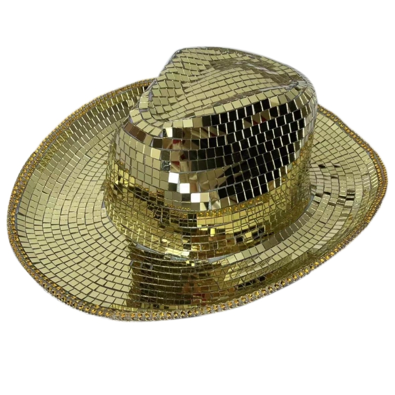 Reflektierender Cowboyhut mit verspiegelter Glitzer-Disco-Kugel, glänzend für Junggesellenabschied – Detail 8