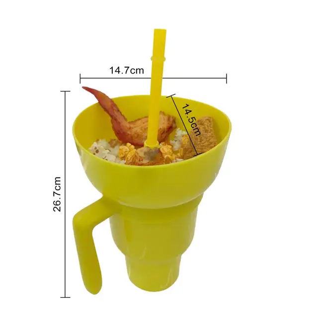Happon 2 in 1 Snack Drink Cup with Straw,Stadium Tumbler Popcorn