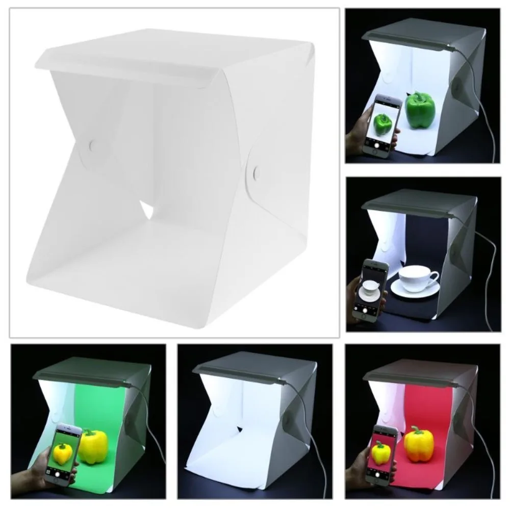 S62cc23a1a35842009c0ff0df7eaeba63n Folding Lightbox 20cm Portable Photography Photo Studio Tent LED Softbox Background Kit USB Mini Light Box For DSLR Camera