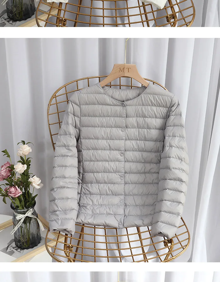 Schinteon Women Ultralight Down Jacket 90% White Duck Down Slim Coat Thin Inner Bottoming Short Garment Winte Autumn Outwear