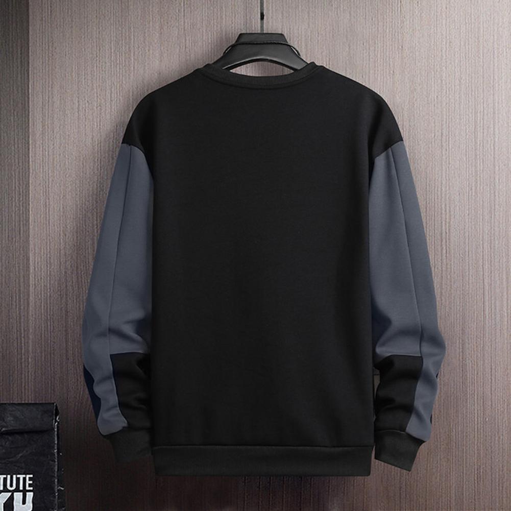 Description Picture 4 of item1Pc Men Pullover Sweatshirt Loose Fit Men Round Neck Sweatshirt Warm Comfortable Men's Colorblock Padded Sweatshirt for Autumn