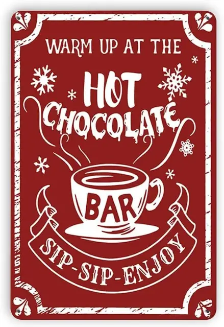 Tin Sign With Solid Stand Warm Up At The Hot Chocolate Bar For Holiday  Christmas Hot Chocolate Party Supplies, Christmas Winter Decorations - Temu  United Arab Emirates