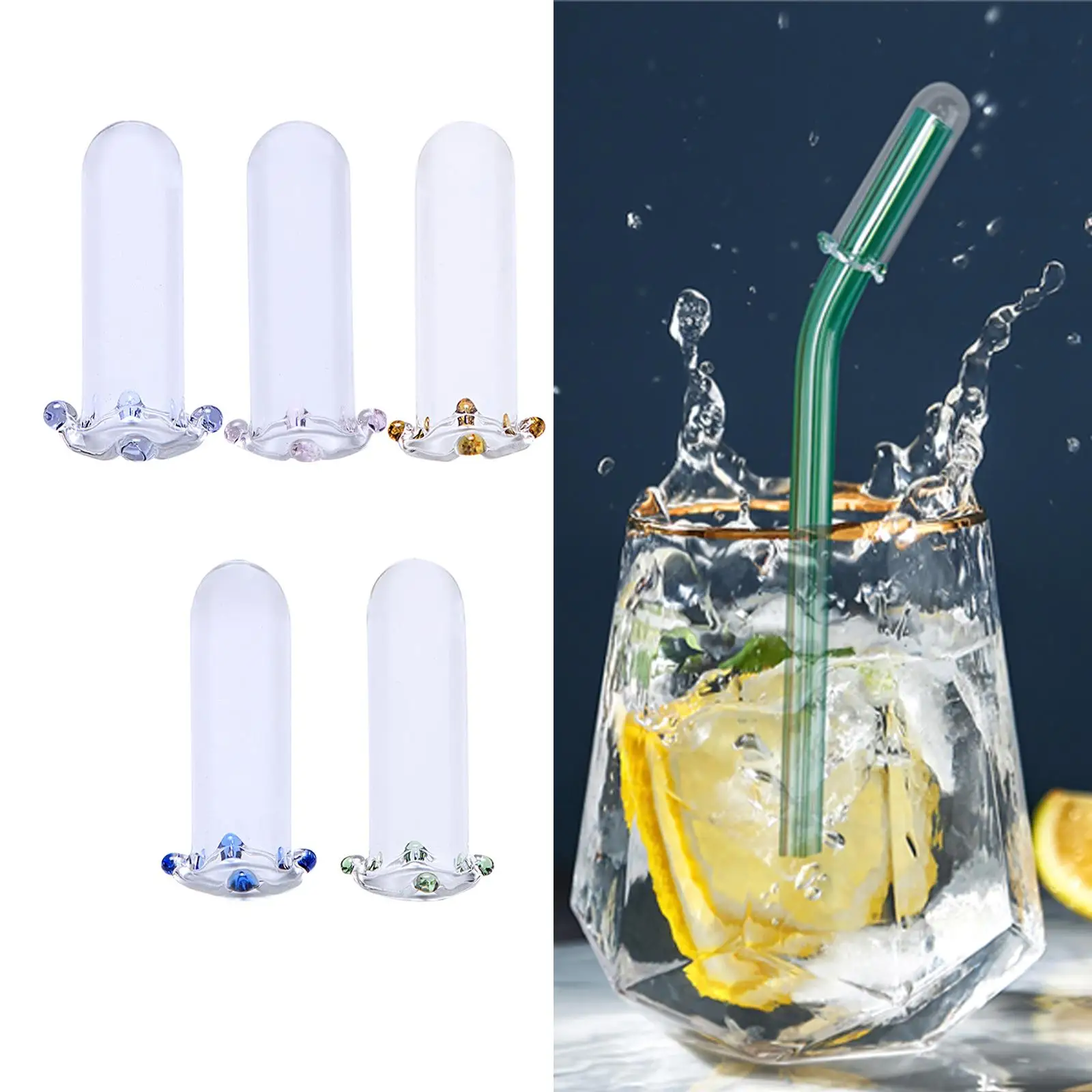 5 Pieces Glass Straw Cover Drinking Straw Cap Straw Tips Cover Straw Toppers