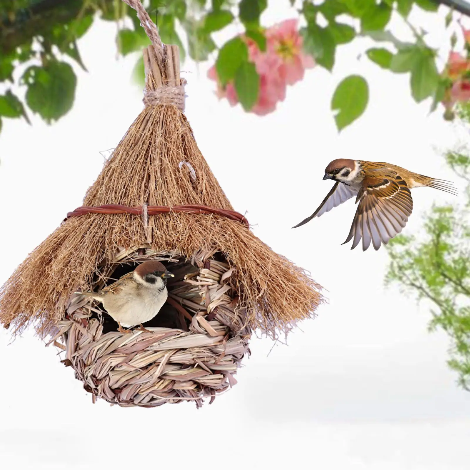 Wren Finch Bird House Grass Birds Hut Hand Woven Bird House Bird House for Indoor Garden Outside Lawn Decor