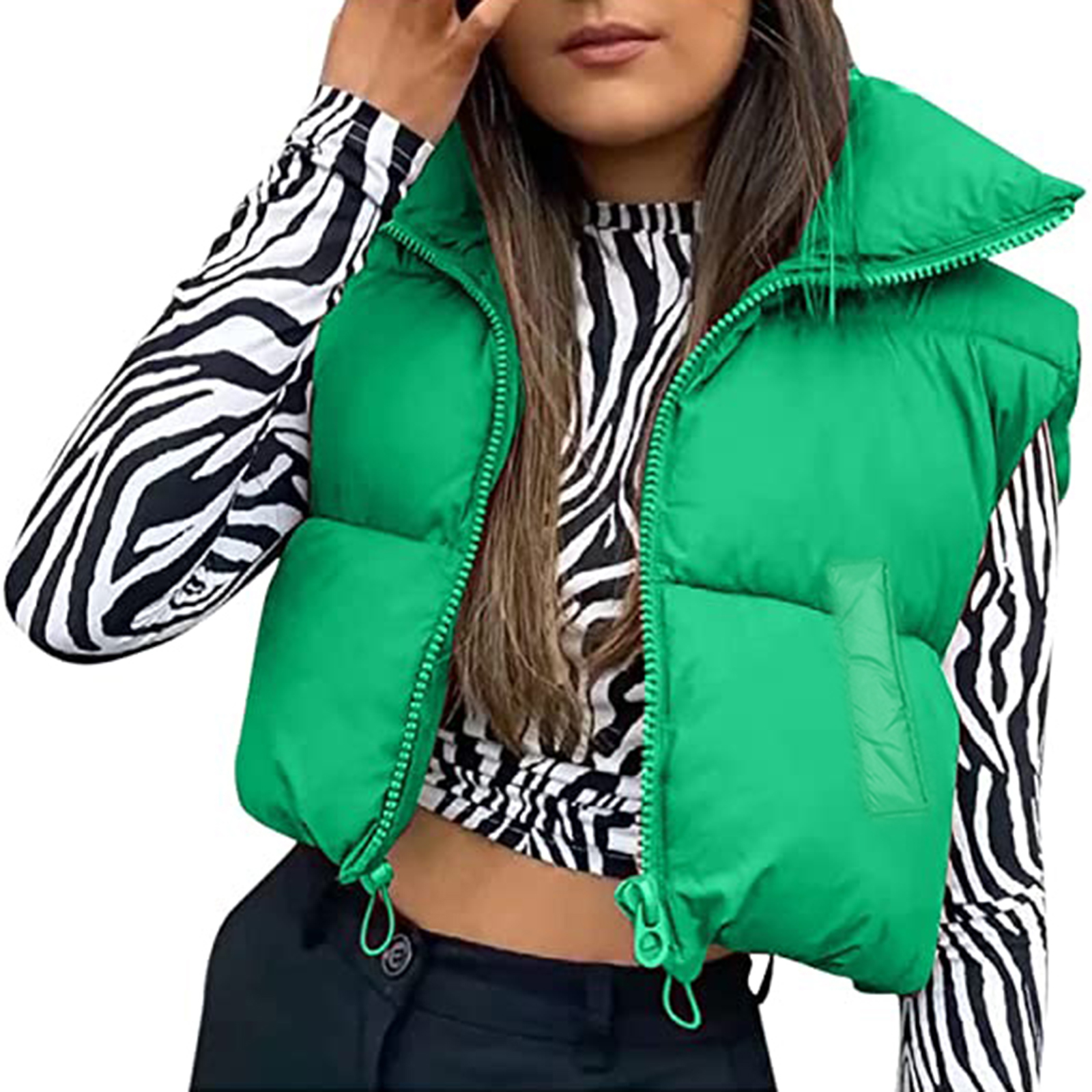 feminino inverno quente colheita colete sem mangas gola dupla face leve puffer colete