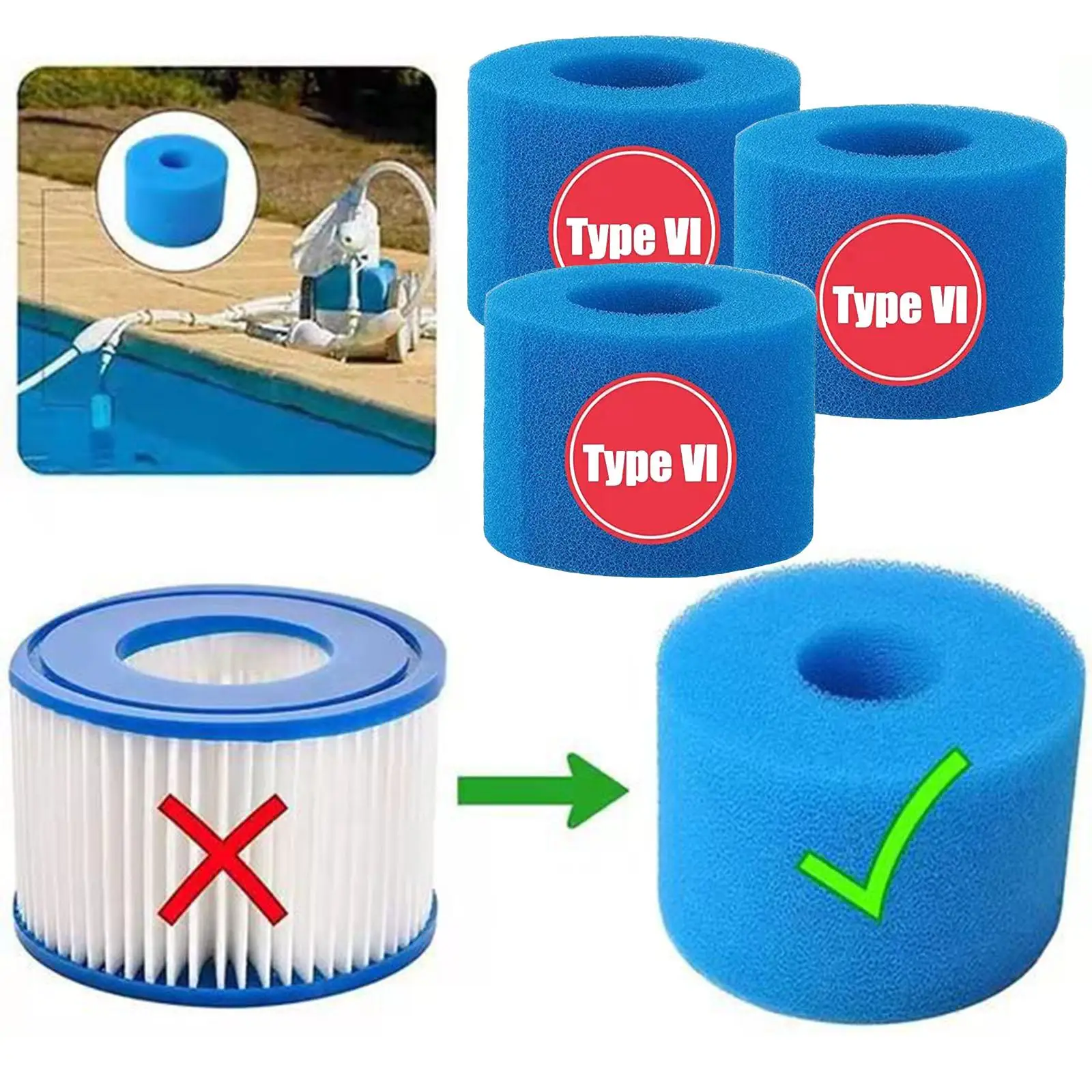 3Pcs Pool Filter Sponge Pool Cleaner Foam Replacement for Type V1 Equipment
