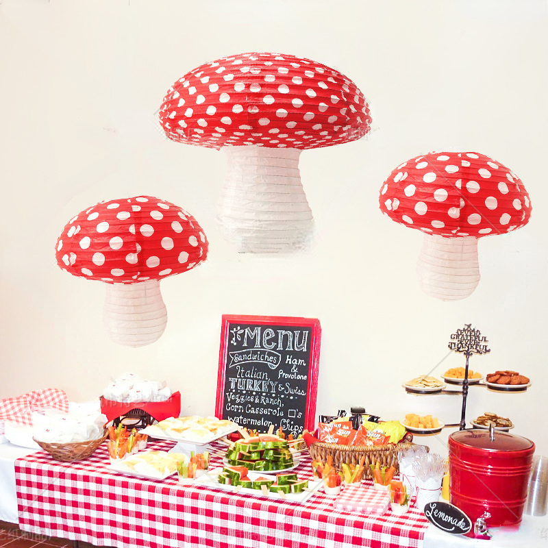 Description Picture 2 of item1pc New Mushroom Paper Lantern Campus Children's Birthday Party Decoration Props Garden Room Decoration Supplies DIY Lantern
