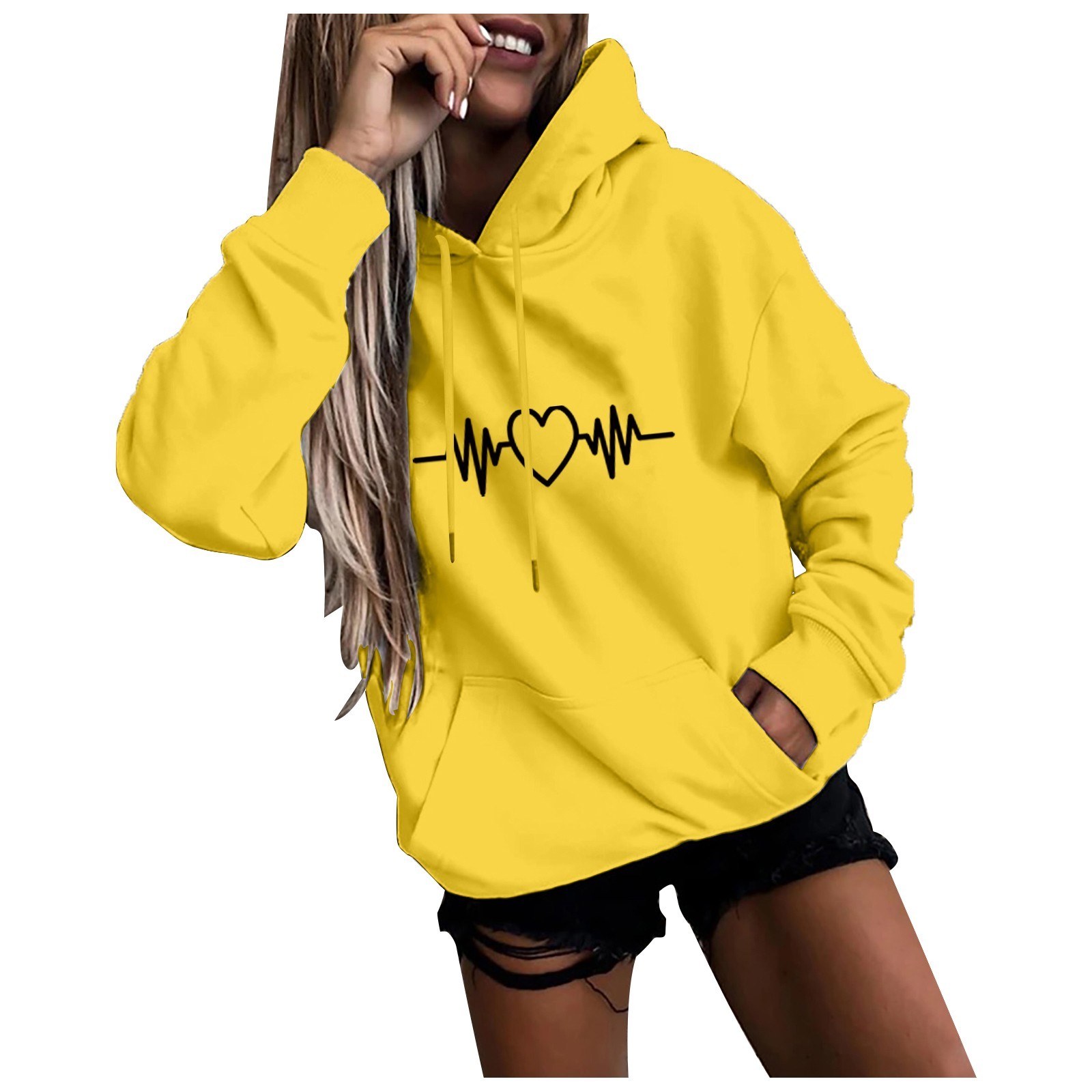 Moletom feminino casual com capuz estampado em