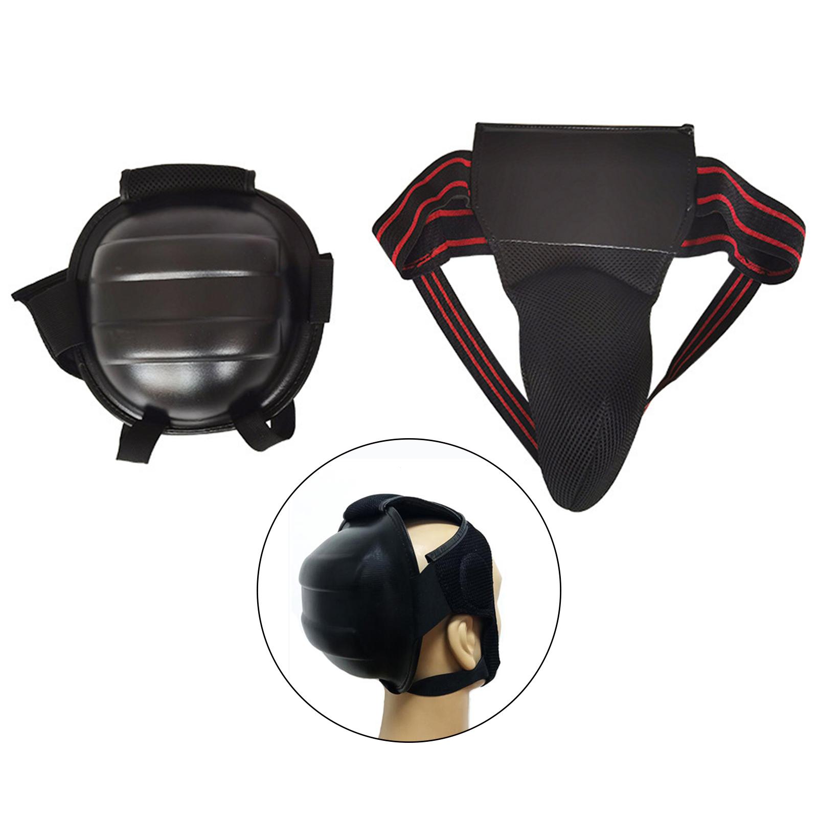 2Pcs Taekwondo Groin Protector Underwear Sanda Kickboxing Head Gear for Boxing, MMA Fighting, Sparring, Martial Arts, Grappling