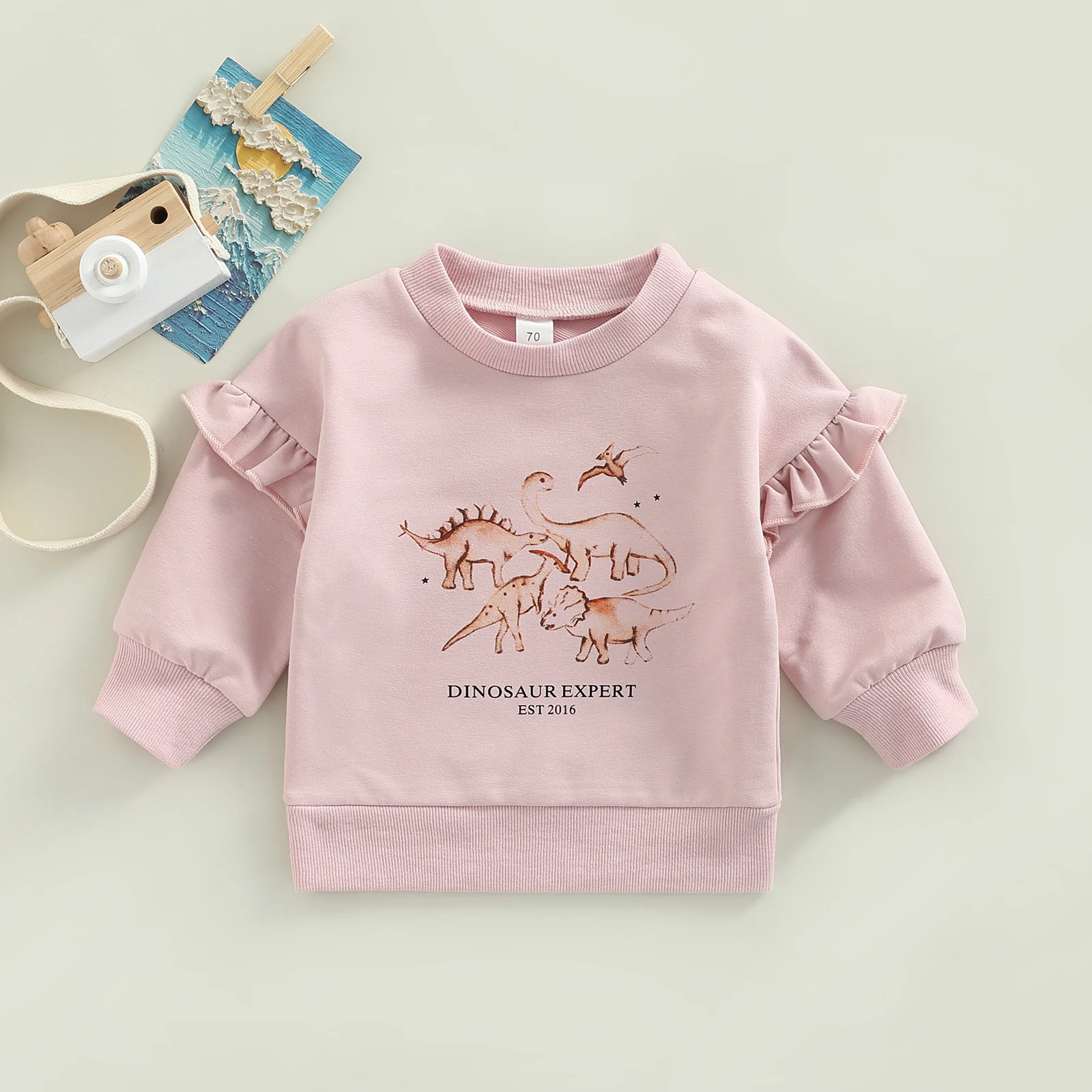 Ma&Baby 3M-3Years  Autumn Spring Dinosaur Sweatshirts Toddler Newbrn Infant Baby Girls  Cartoon Print Ruffle Long Sleeve Tops