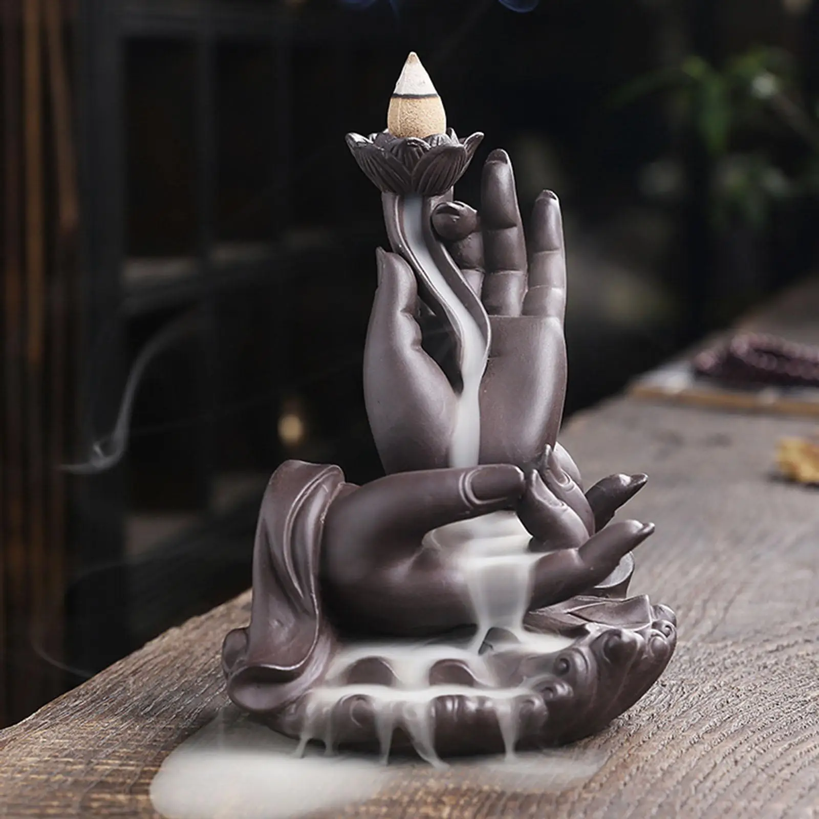 Incense Burner Holder Aroma Tower Lotus Buddha Hand Burners for Decoration