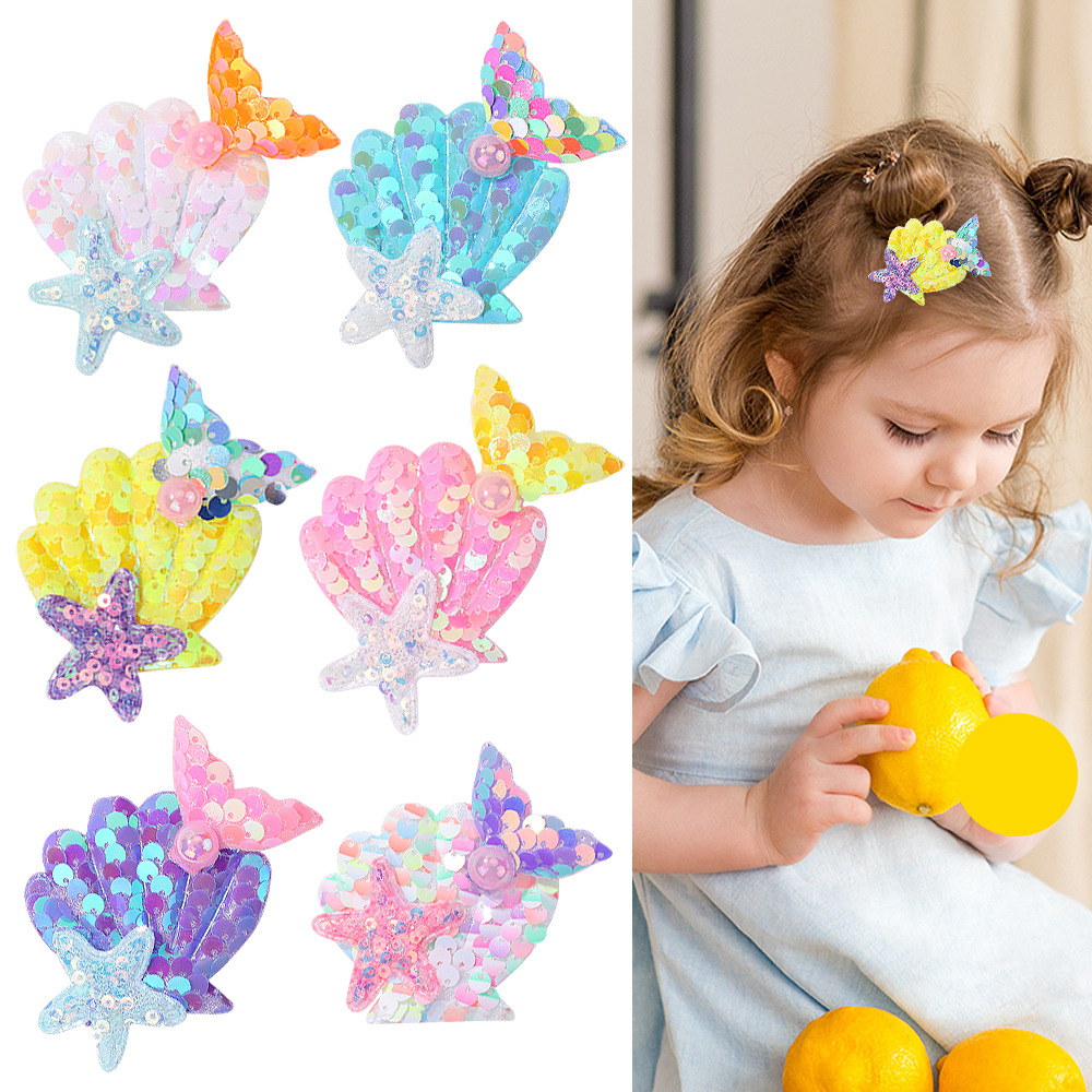 2pc neue Pailletten Fischschwanz Muschel Seestern süße Prinzessin Baby Mädchen Haarnadeln Haars pangen Kinder Kopf bedeckung Kinder Haarschmuck – Detail 2