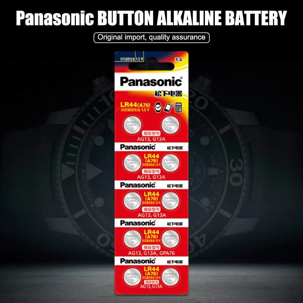lithium battery pack 10pcs Panasonic A76 LR44 AG13 G13A LR1154 SR1154 357A SR44 1.5V Button Coin Cells For Watch Toy Scale Dry Primary Battery rechargeable battery pack