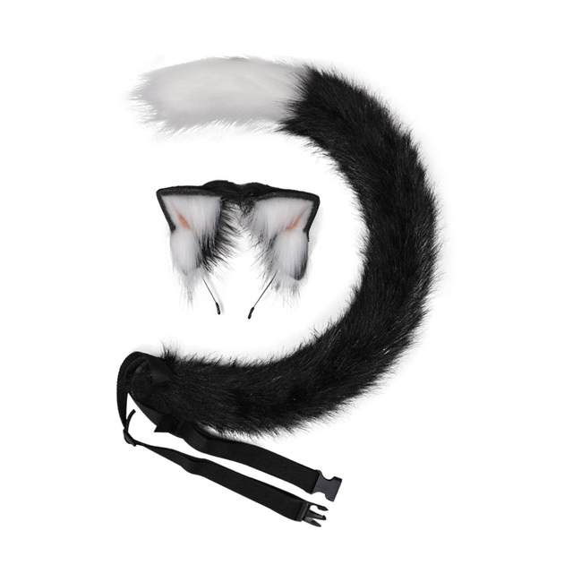 Faux Fur Cat Ears and Tail Set Hair Clip for Cosplay Roleplay Stage Shows