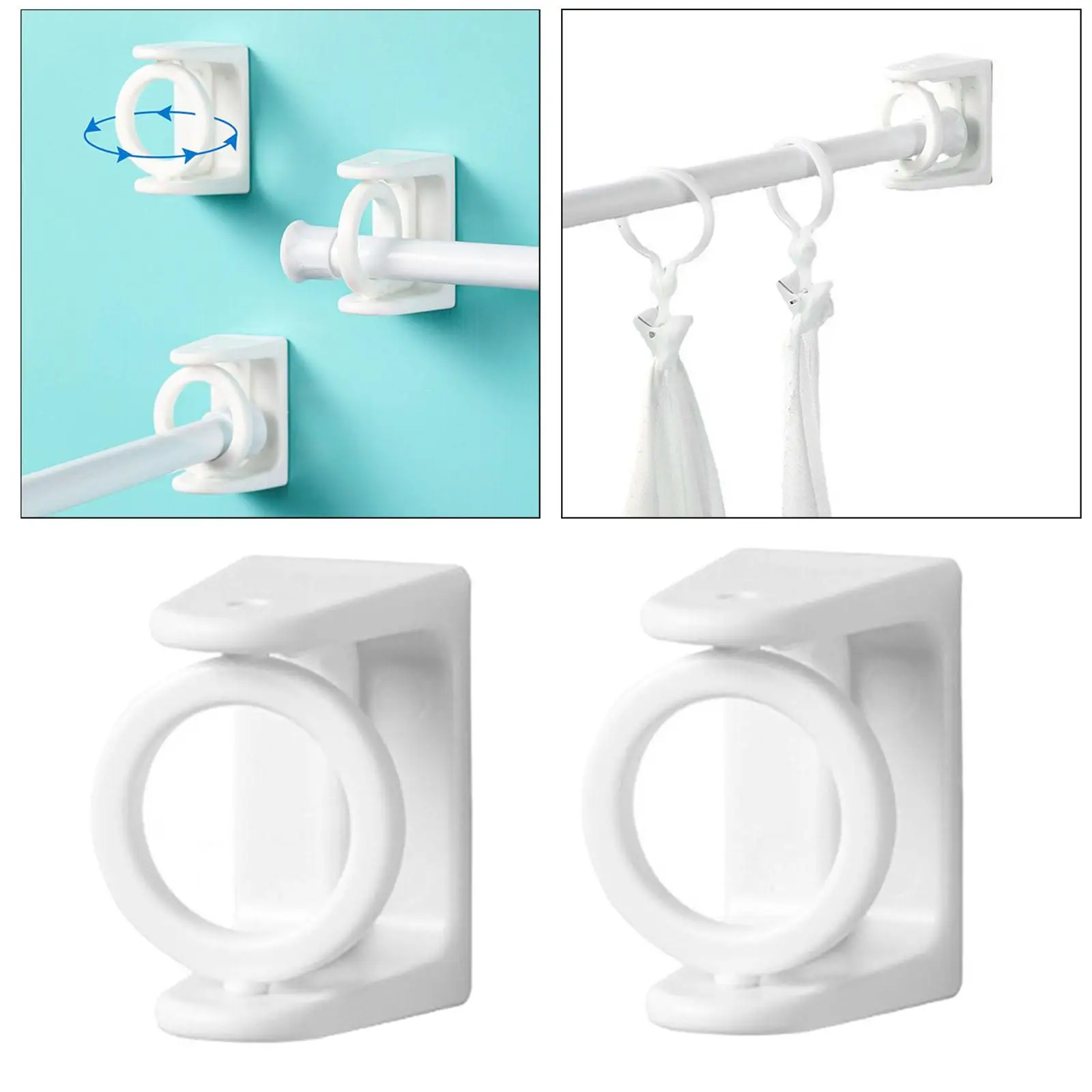 Plastic Curtain Rod Brackets Holder Hook Rotatable Nail Free for Living Room