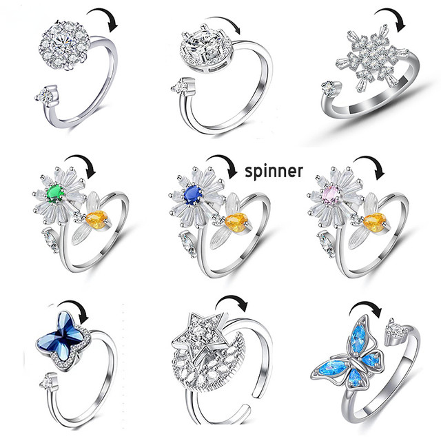 9pcs Dropshipping Anxiety Fidget Spinner Rings for Women Anillo Antiestres  Bague Femme Stainless Steel New in Ajustables - AliExpress