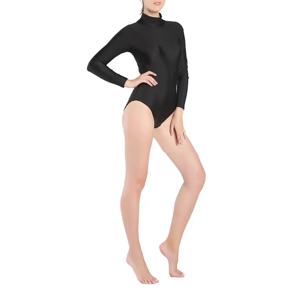 Women` Sleeve Tops Basic High Neck Leotard Bodysuit  Swimsuit