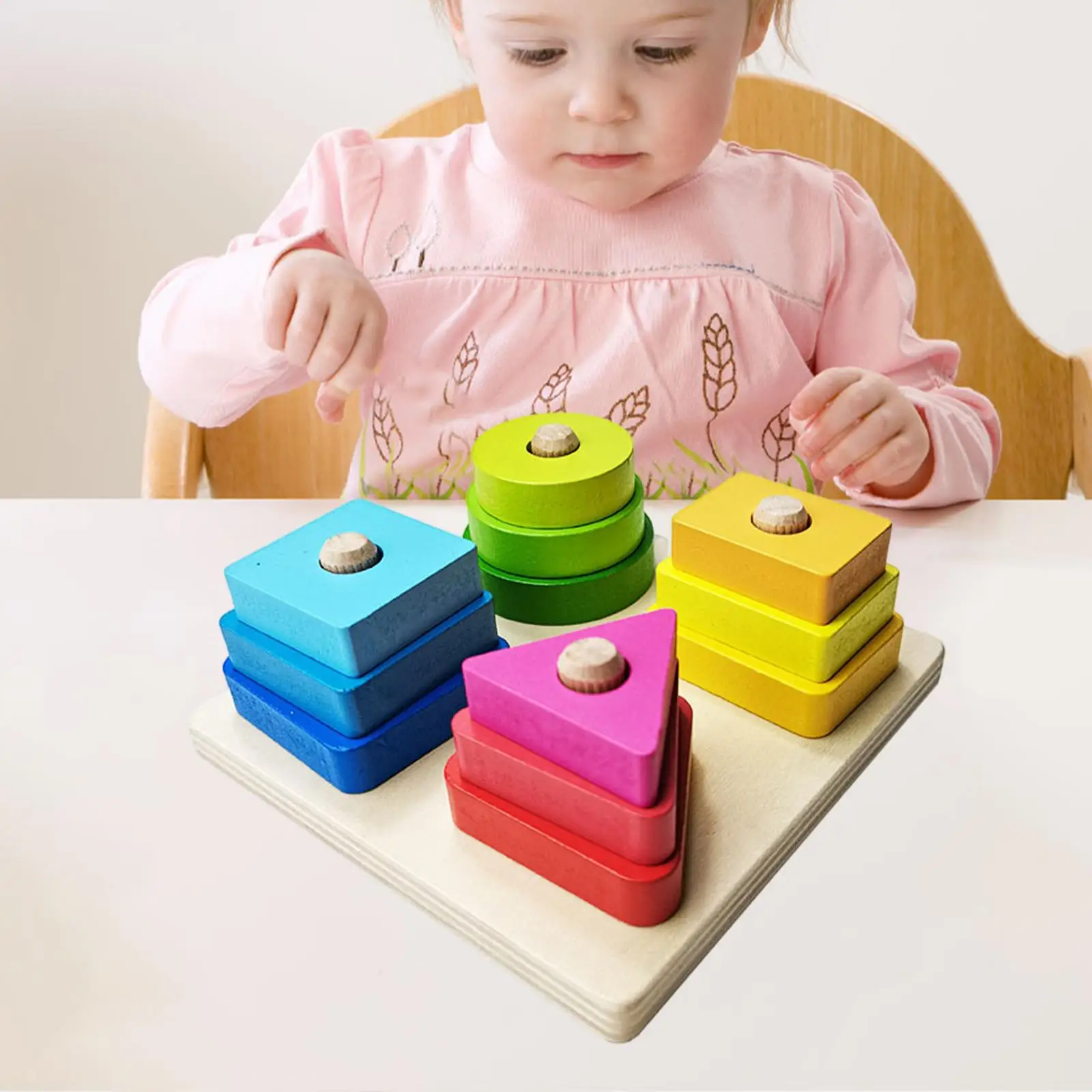 Baby Montessori Wooden Shape Matching Stacking Blocks Toys Sensory Toys