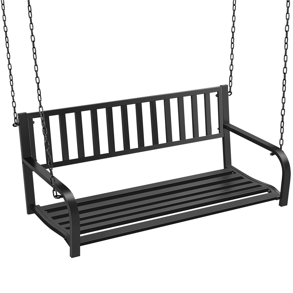 Title 1, Hanging Iron Porch Swing for Outdoor Garden, Black