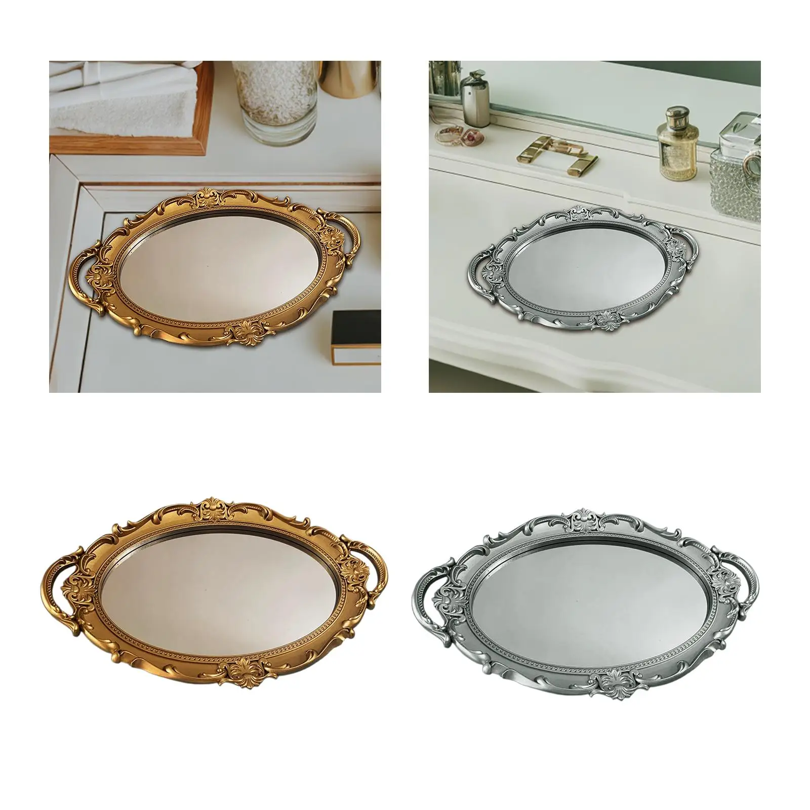 Decorative Mirror Tray Earrings Necklace Display Plates for Desk Desktop