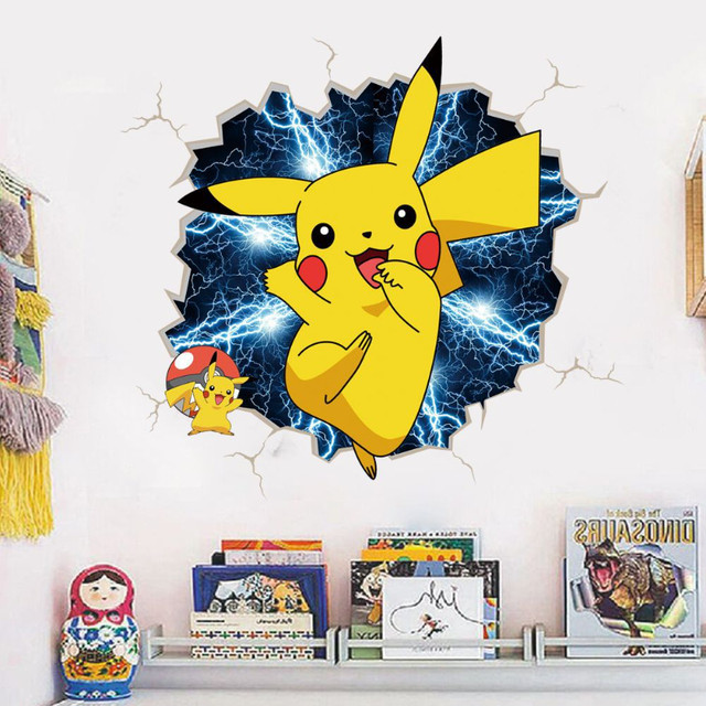 Pokemon pikachu adesivos de parede anime kawaii papel de parede sala quarto  dos desenhos animados pvc quebrado 3d graffiti decoração presente novo -  AliExpress