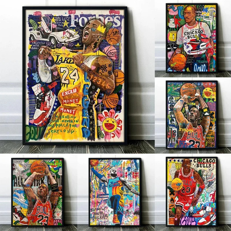 Pop Mural Modern Home Decor Canvas Painting Print Living Room Decoration Street Graffiti Basketball Celebrities Wall Art Poster