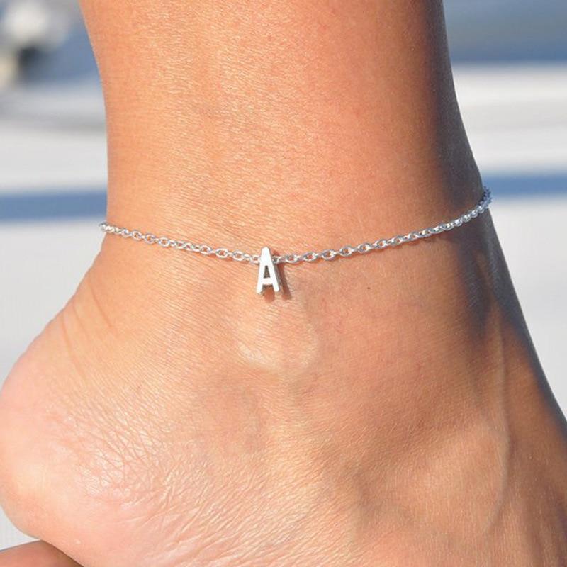 silver letter anklet