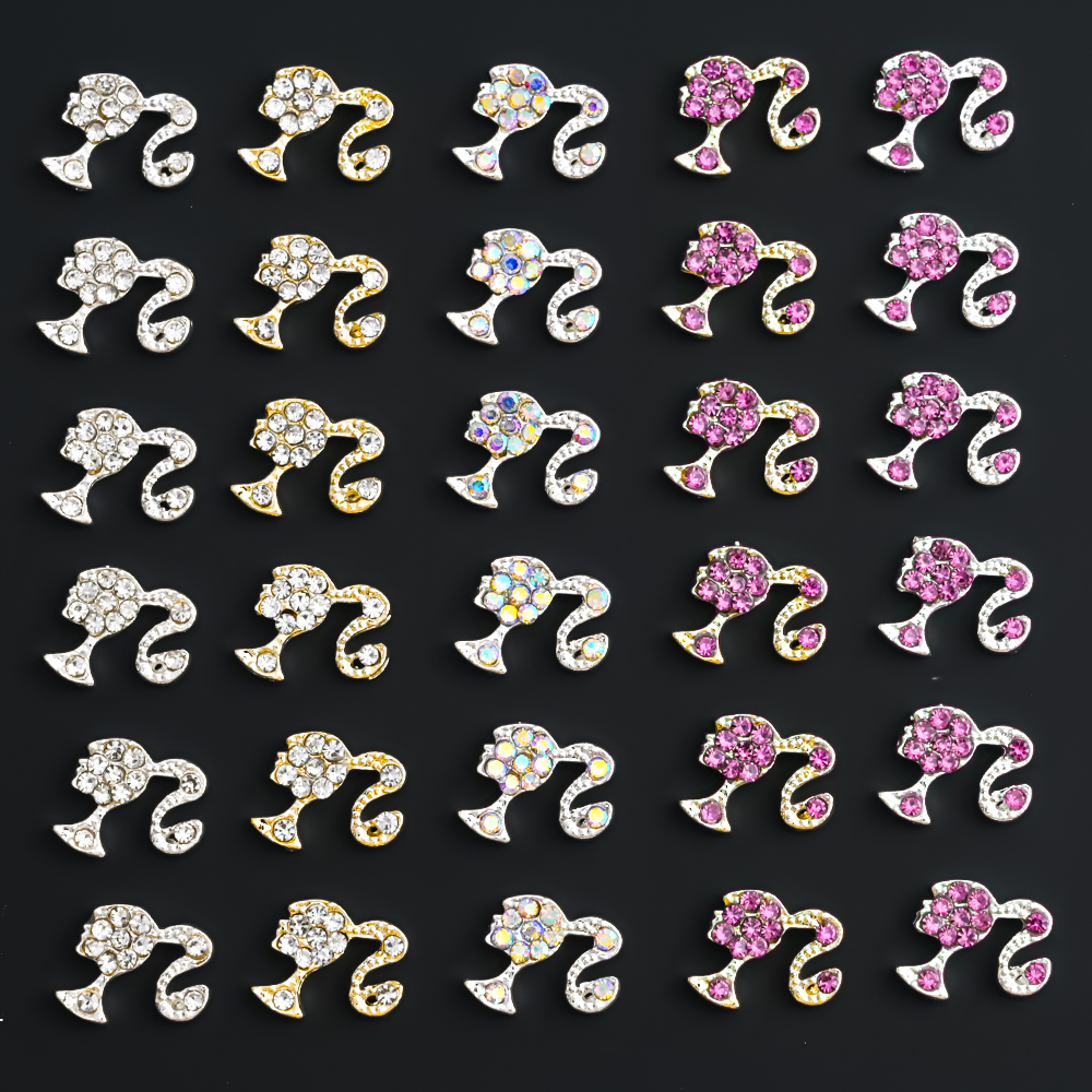 Best of 10Pcs Luxury Nail Charms Gold Silver Kawaii Ponytail Girl Alloy Crystal Rhinestone Glitter Nail Parts DIY Nail Art Decoration BB Reviews & Tips