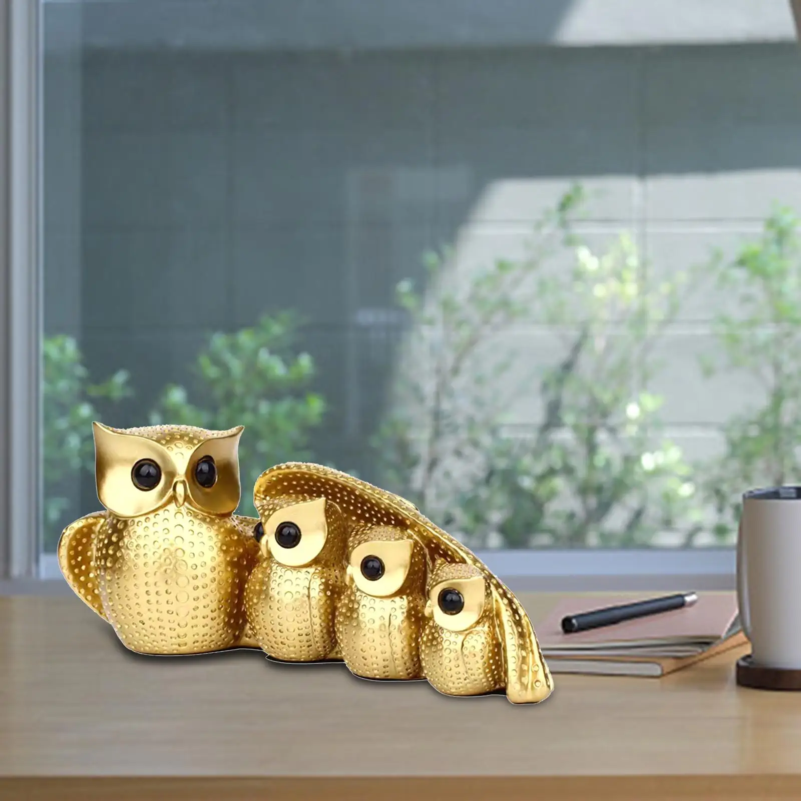 Family of Four Owl Statue Decorative Birds Figurine for Housewarming Gift Desktop