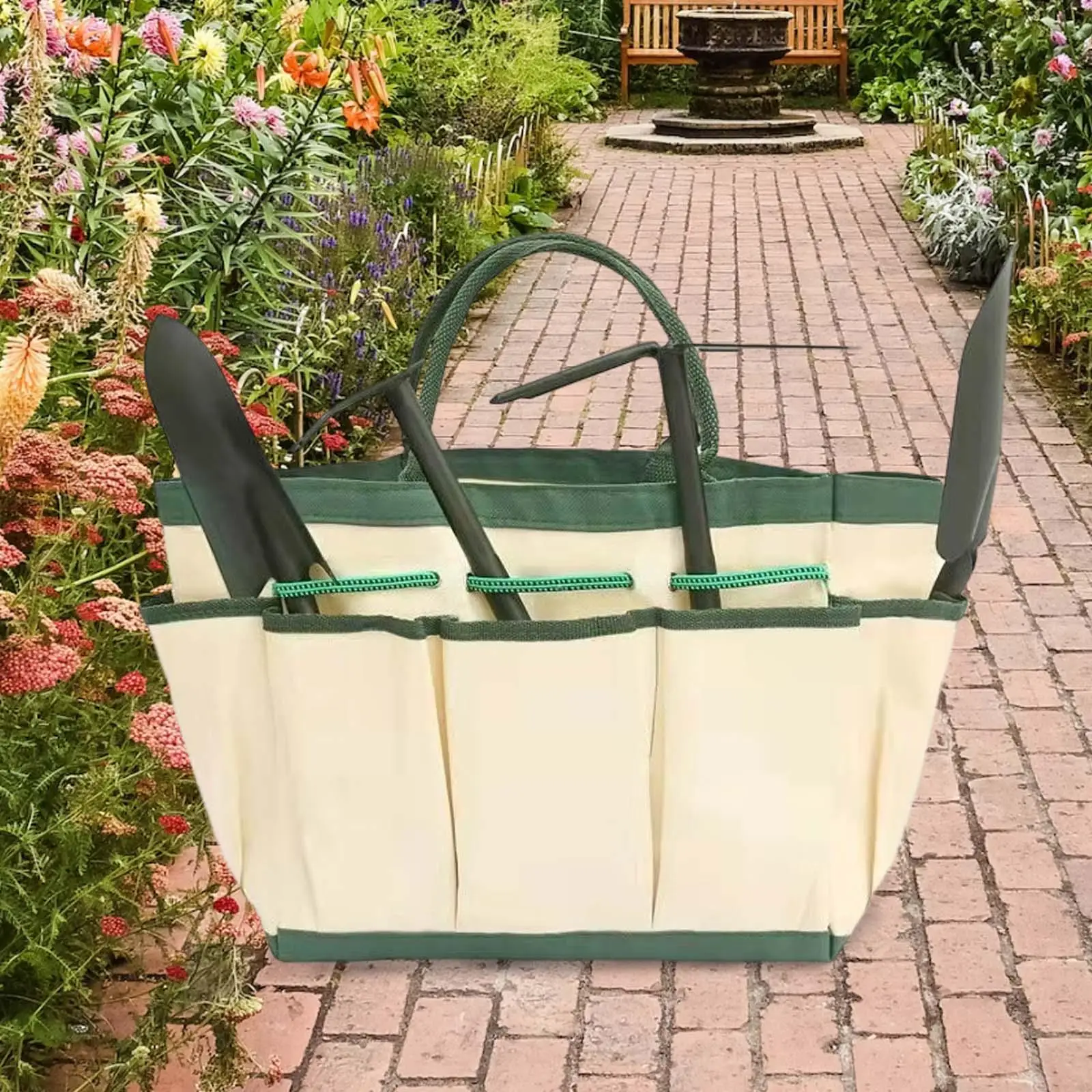 Garden Tool Bag Organizer Pocket Elastic Strap Carrying Gardening Storage Tote for Transplanter Kneeling Pad Aid Kit