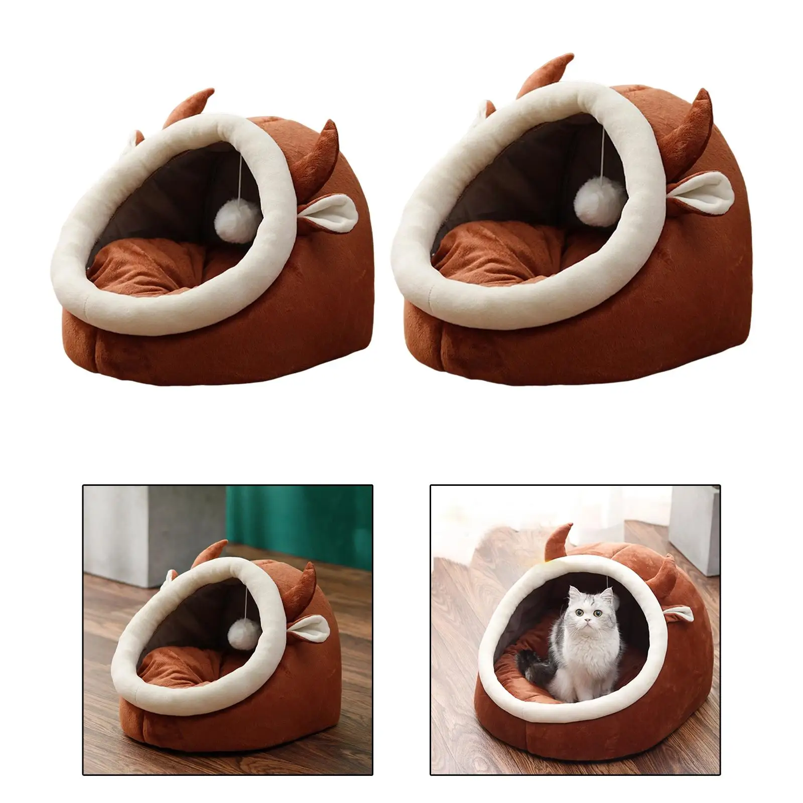 Cat Beds Dog Sleeping Bed with Washable Cushions Warm Nest Non-Slip Habitats Kennel Pad Cat House for Small Dogs Indoor Cats