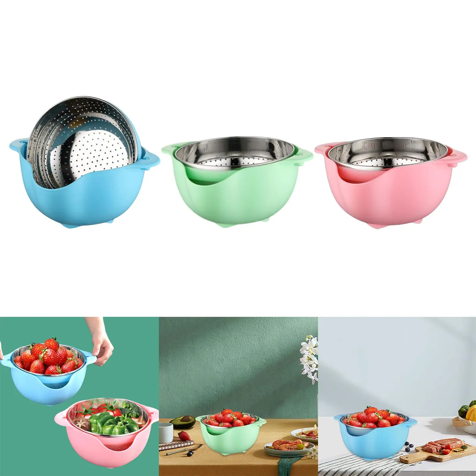 Double Layered Drain Basket Kitchen Drainage Basket for Fruits Vegetables