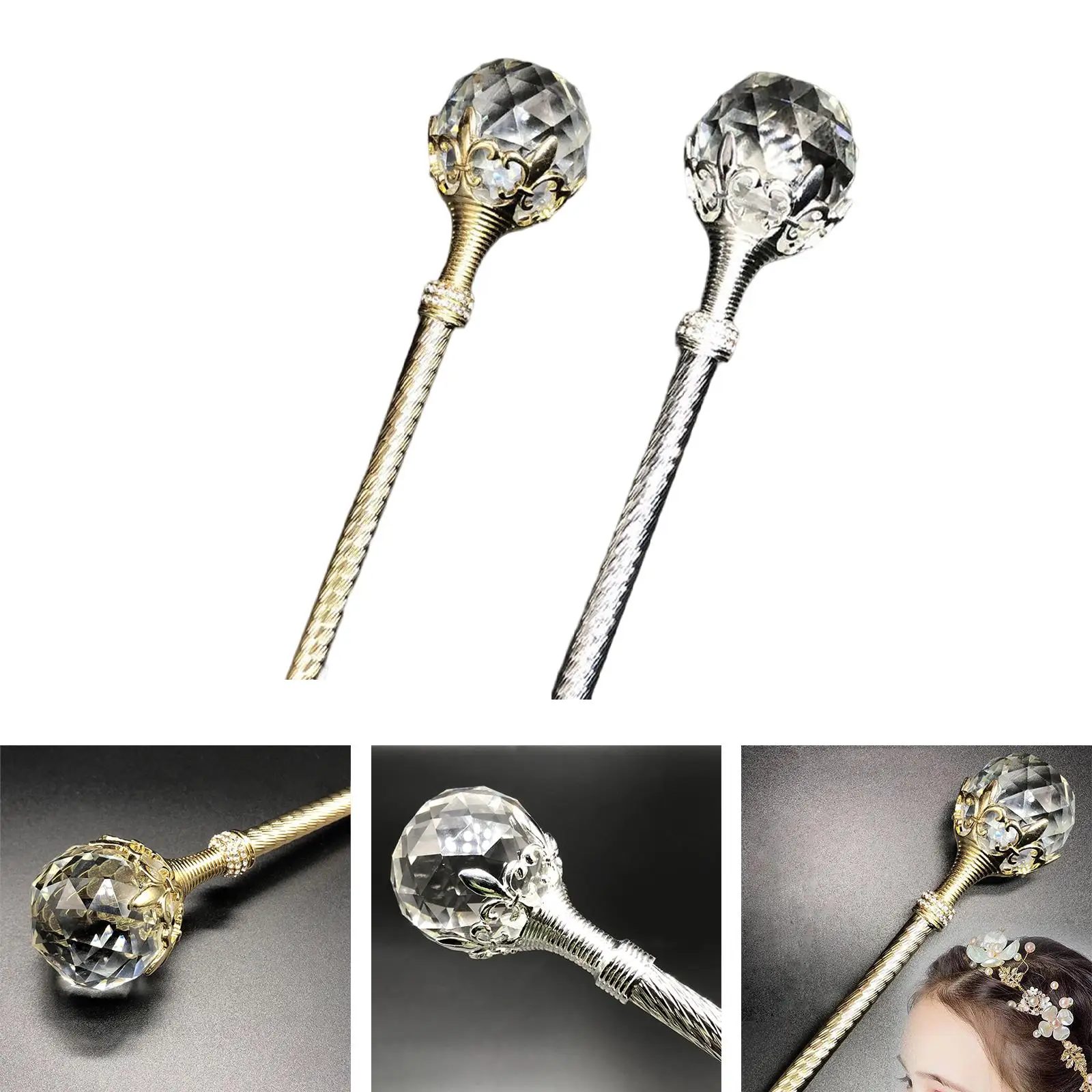 Queen Scepter Wand Fairy Crystal Ball  Wand Princess Scepter Cane Props for Prom Stage Party Kids Costume Decorations