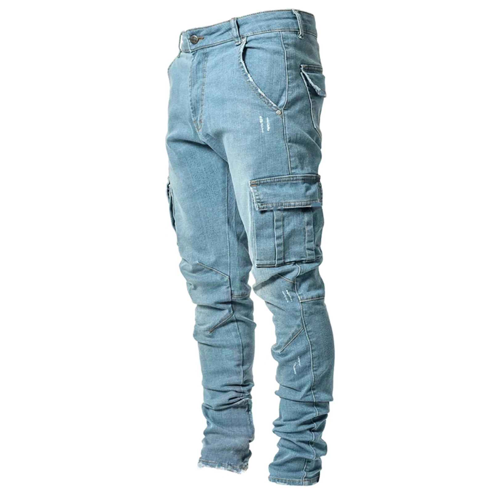 Jeans Men Pants Casual Cotton Denim Trousers Multi Pocket Cargo Jeans Men New Fashion Denim Pencil Pants Side Pockets Cargo black skinny jeans men