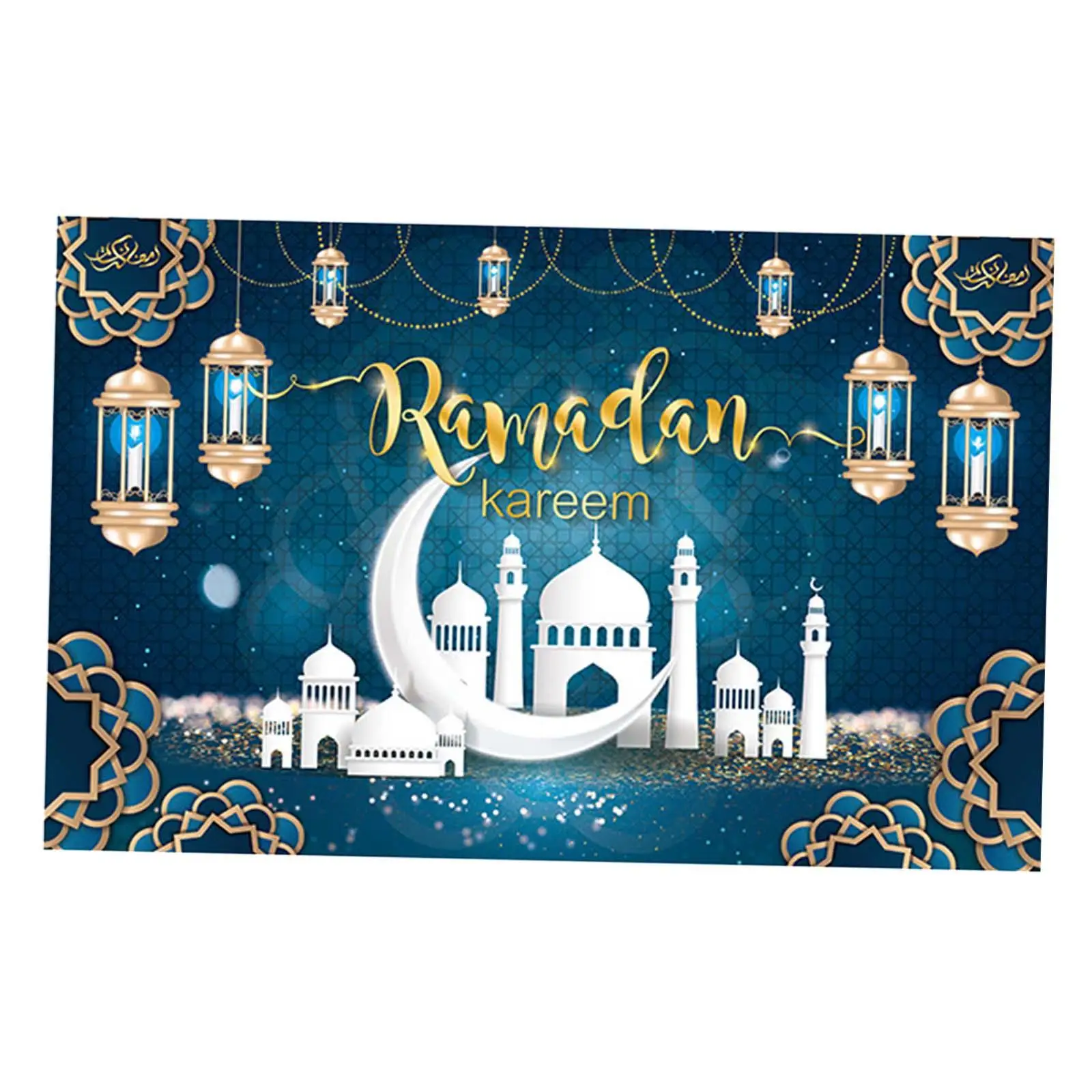 Ramadan Kareem Backdrop Large Durable Polyester Eid Mubarak Background for Patio Indoor Outdoor Entry Hall Porch Entry