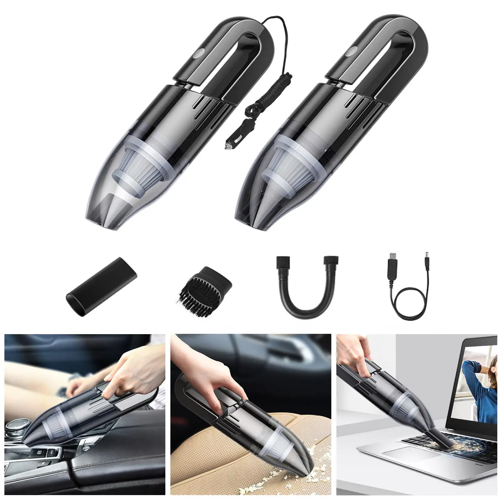 Mini Car Vacuum Cleaner W/Strong Suction Wet and Dry Cleaning for Car Sofa