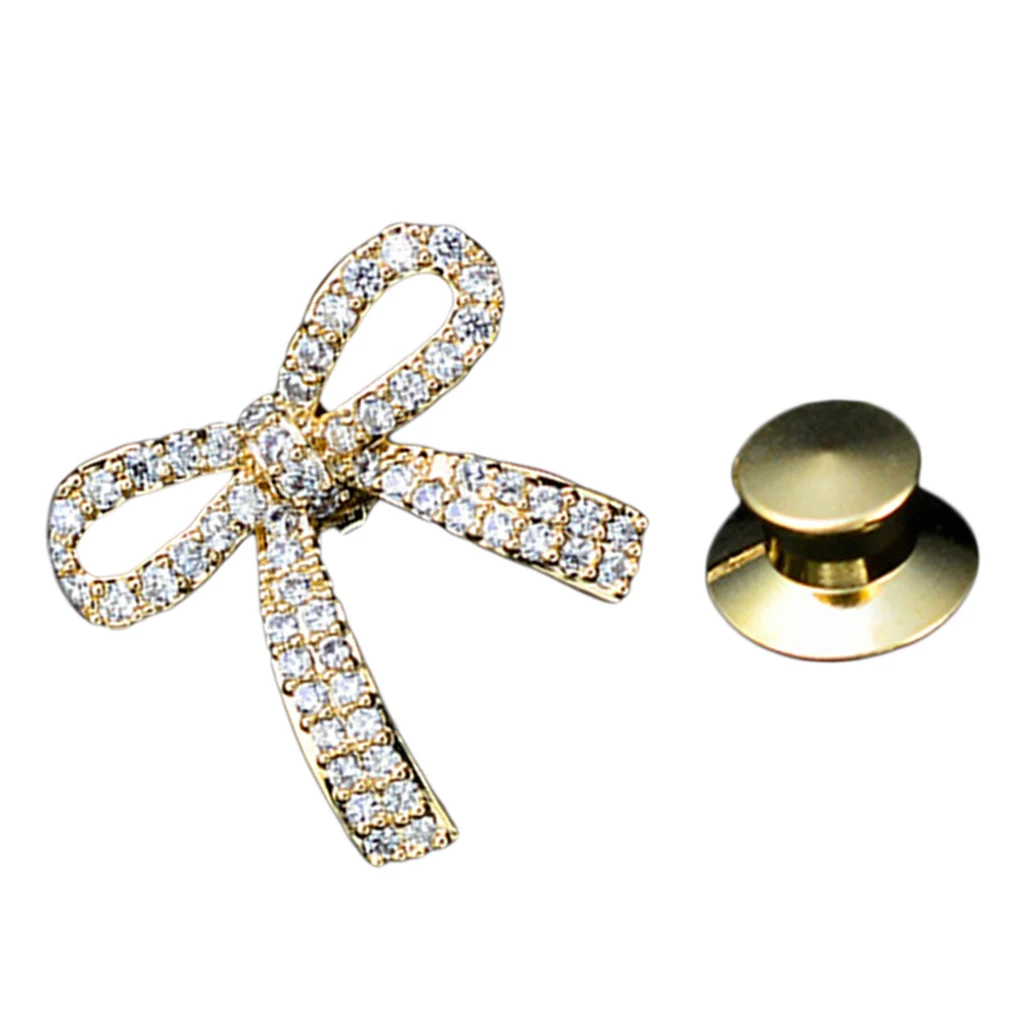 Diamante Lapel Pin  Sparking Crystal Bowknot Brooch Pin  Shirt Suit  Cuff  Tie Tacks Back Clutch