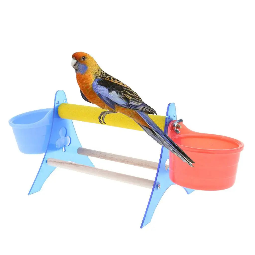 Amagogo Pet Bird Parrot Table Perch for Watering & Feeding
