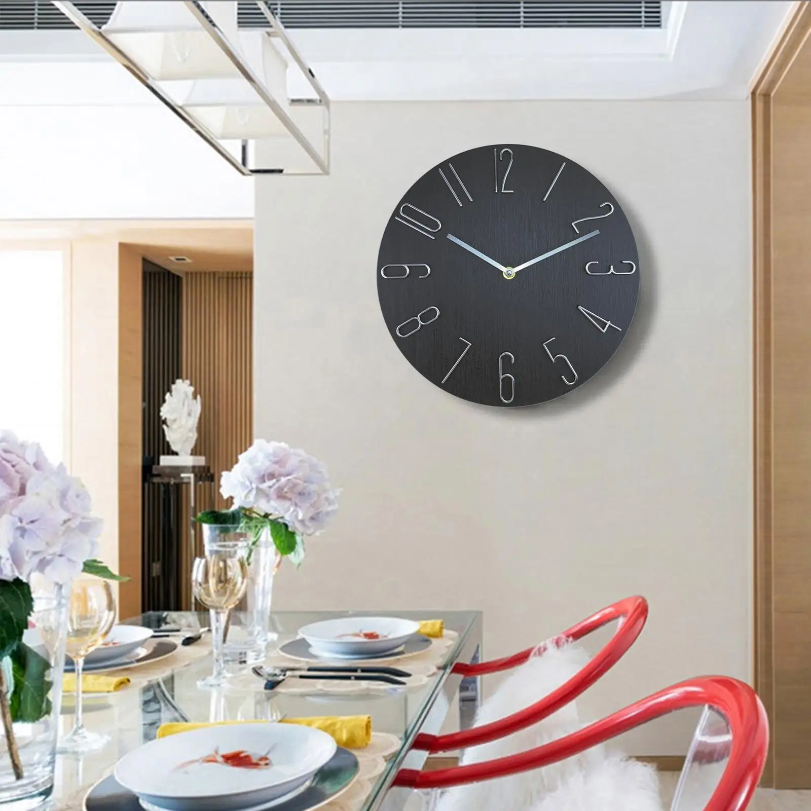 Nordic Hanging Clocks Non Ticking Silent Decorative Round 12 inch Wall Clock for Nursery Kitchen Bathroom Dining Room Ornament