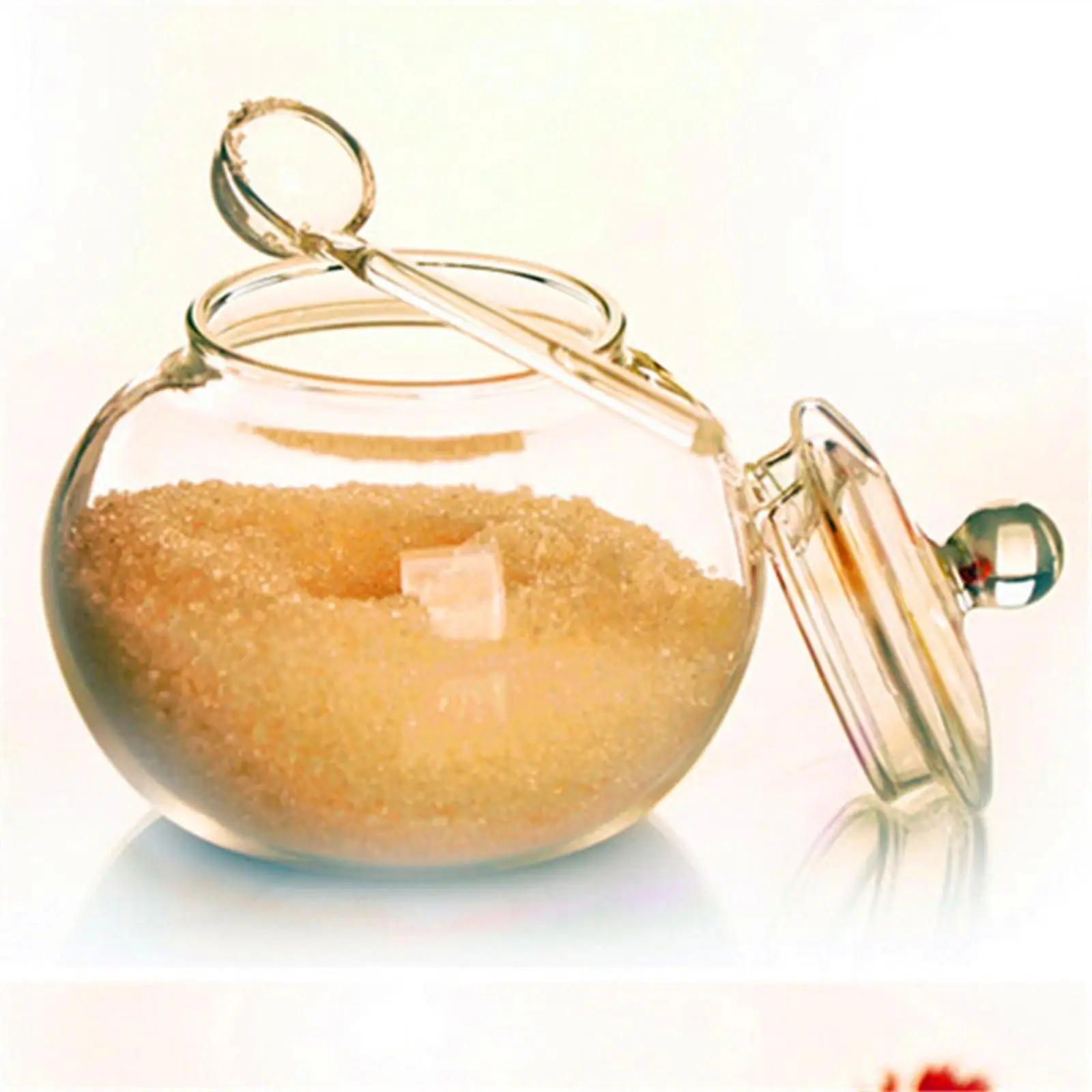 Jar Cylinder Transparent with Glass Lid and Spoon Home Storage Organization for Household Kitchen