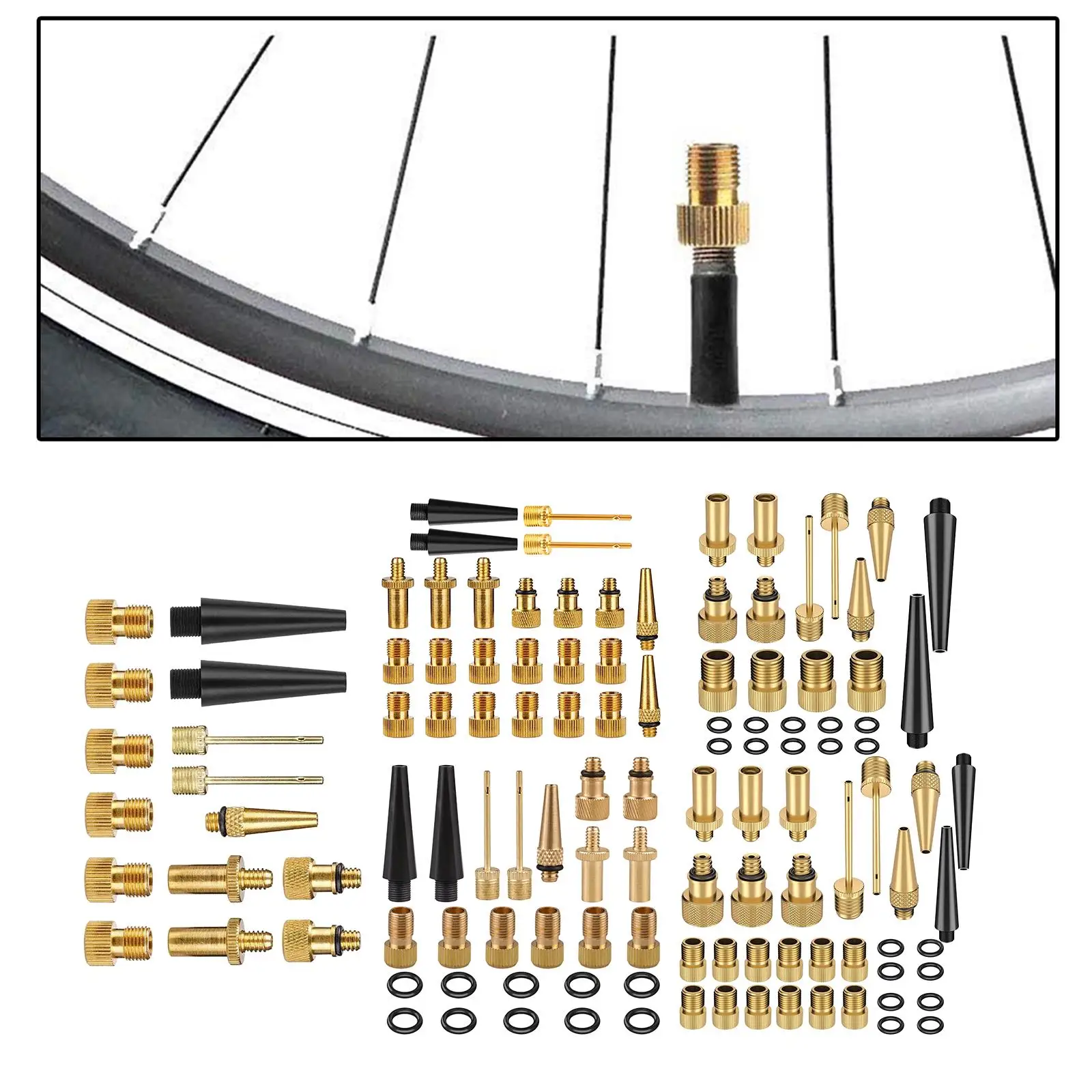 Brass Presta and Bike Tire Valve Adapters Ball Pump Kit
