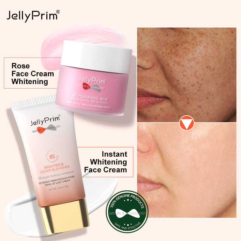 Best of Jellyprim 8S Instant Whitening Rose Face Cream Skin Care Set Vitamin C For Face Dark Spot Remover Spf 50 Sunscreen Moisturizing Reviews & Tips