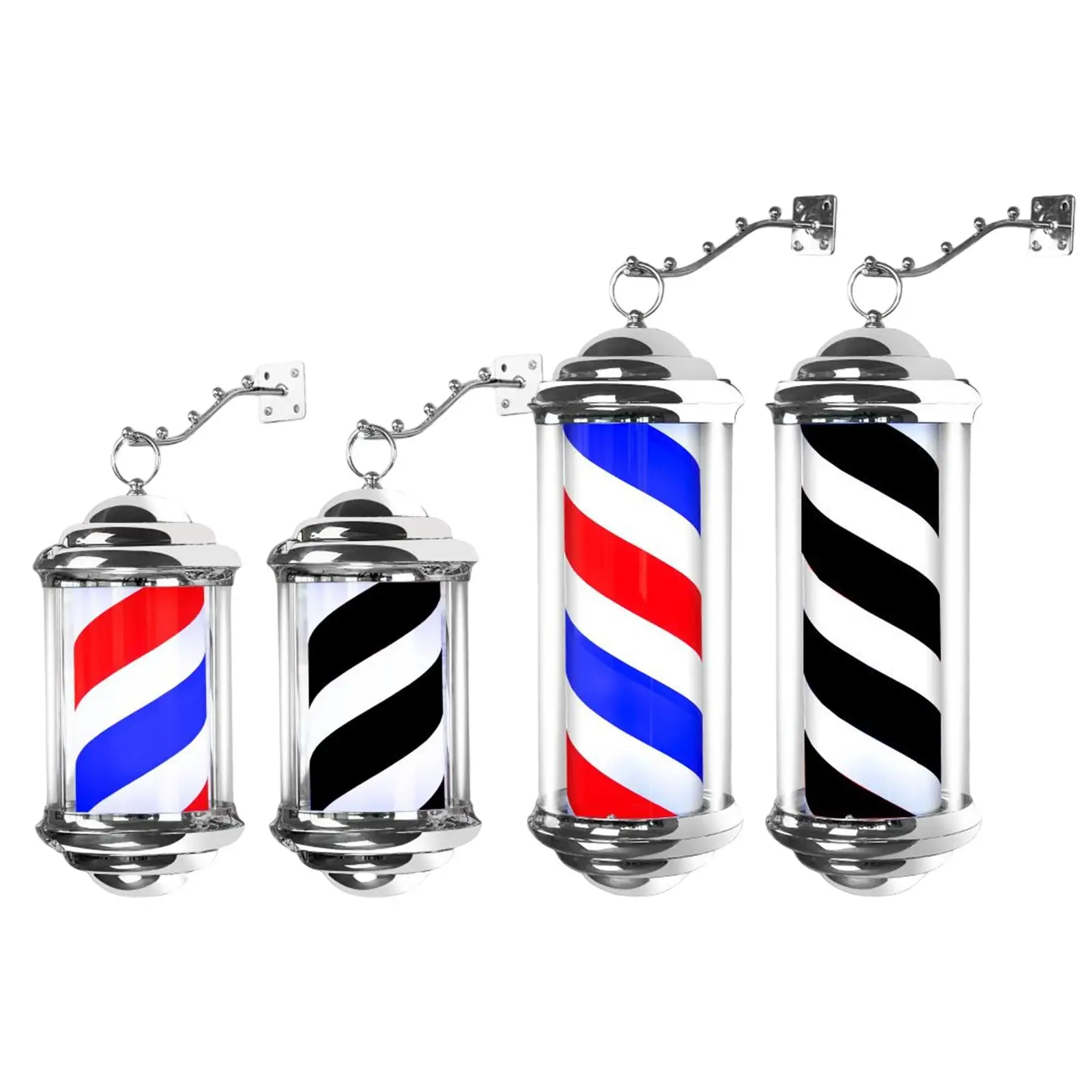 Rainproof Rotating Barber Pole LED Light Hair Salon Shop Open Sign Wall Mounted with Hanging Rack Stripes for Hairdressing Party