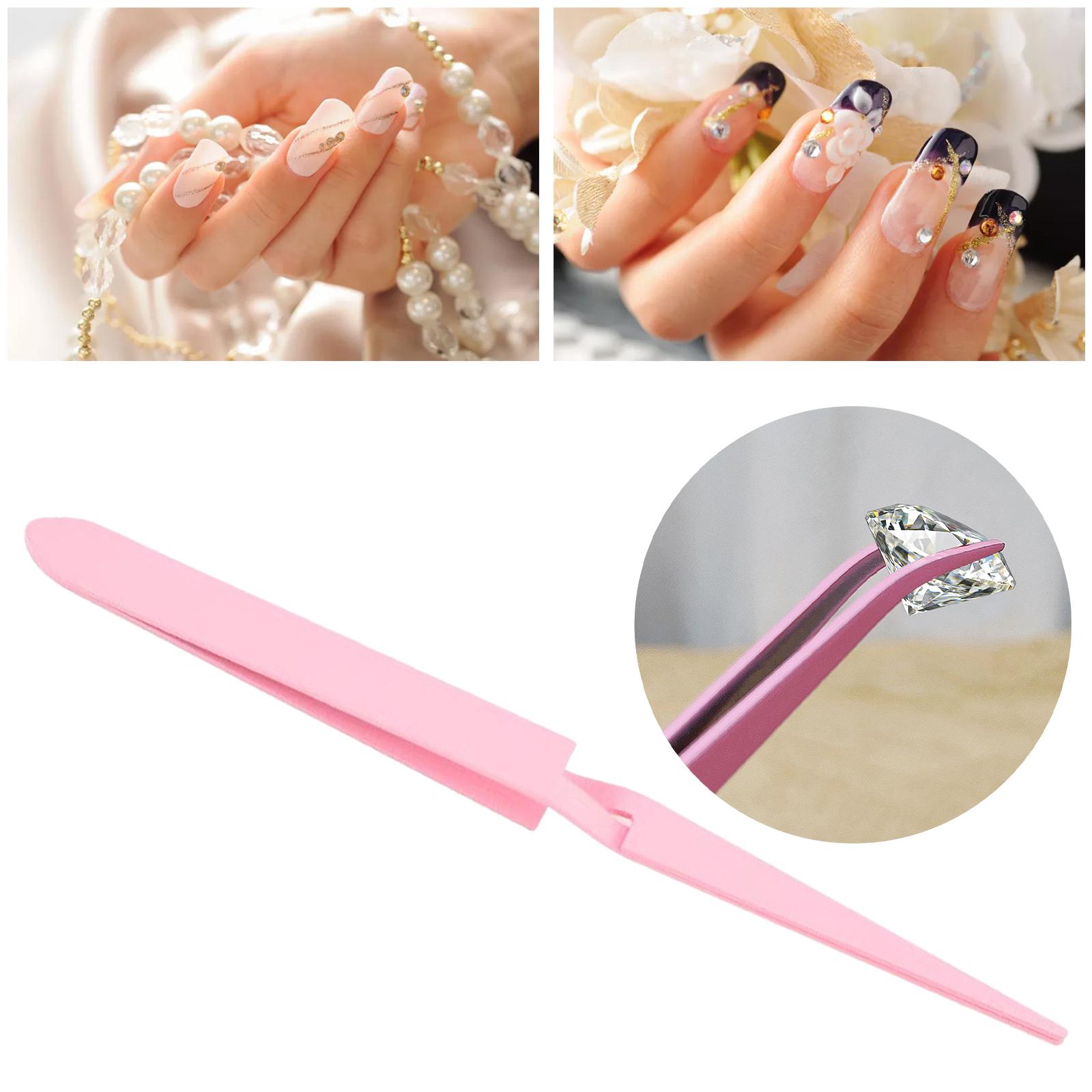Nail Art Tweezers Manicure Rhinestones Picking Tools Nail Pincher Tweezers Tool Pink Multifunction Shaping Clip for Salon