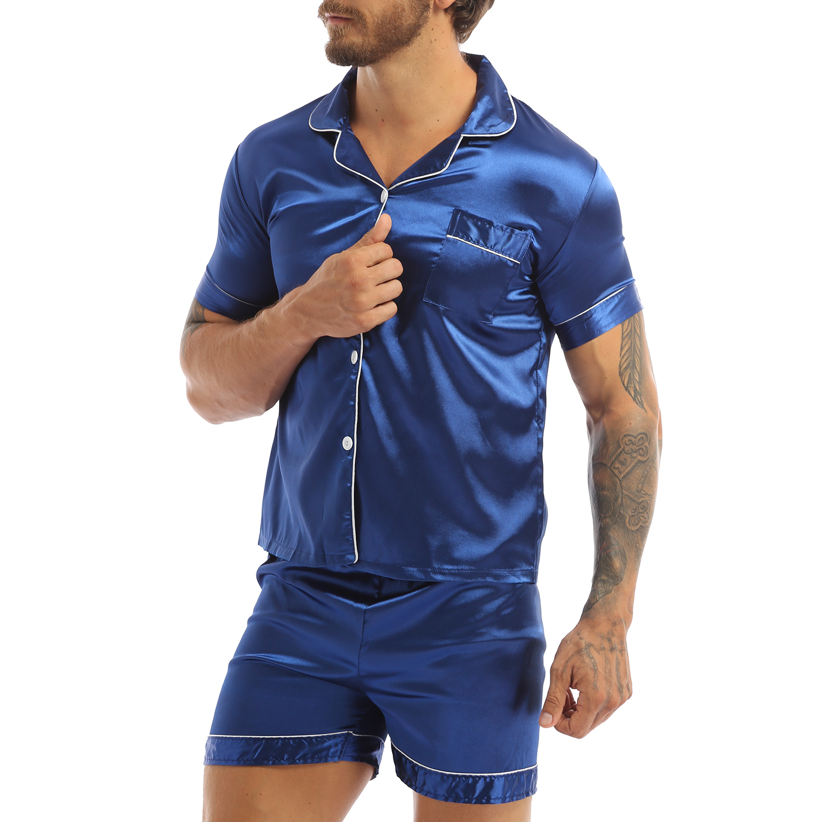 Title 23, Herren-Pyjama-Set aus seidigem Satin, Loungewea...