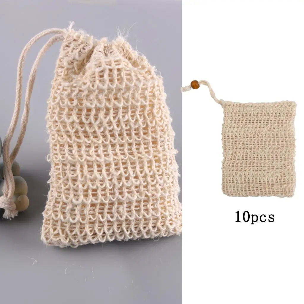 10x Natural Sisal Soap Bag 13.5x9cm Zero Waste with Drawstring Soap Mesh Bag Soap Saver Bag Pouch for Peeling Foaming Shower