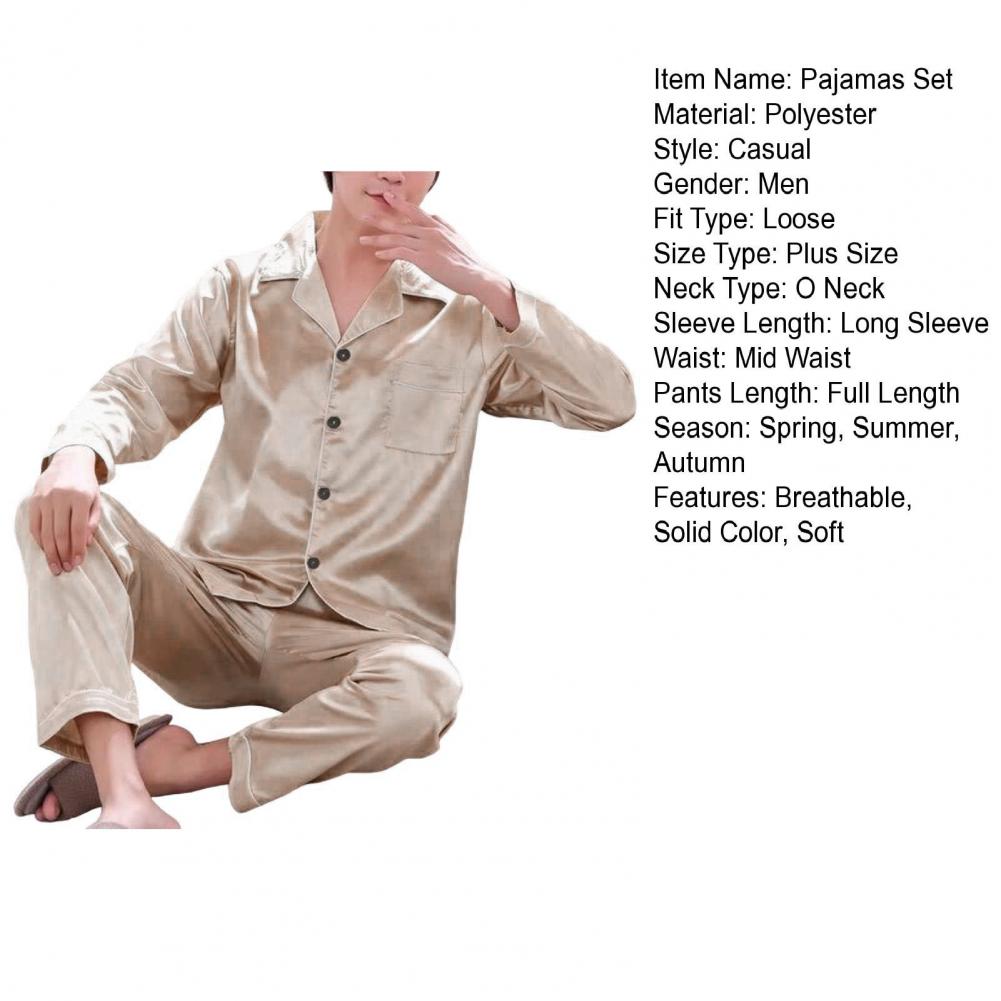 Title 8, Men Sleepwear Set Ice Silk Long Sleeved Plus Si...