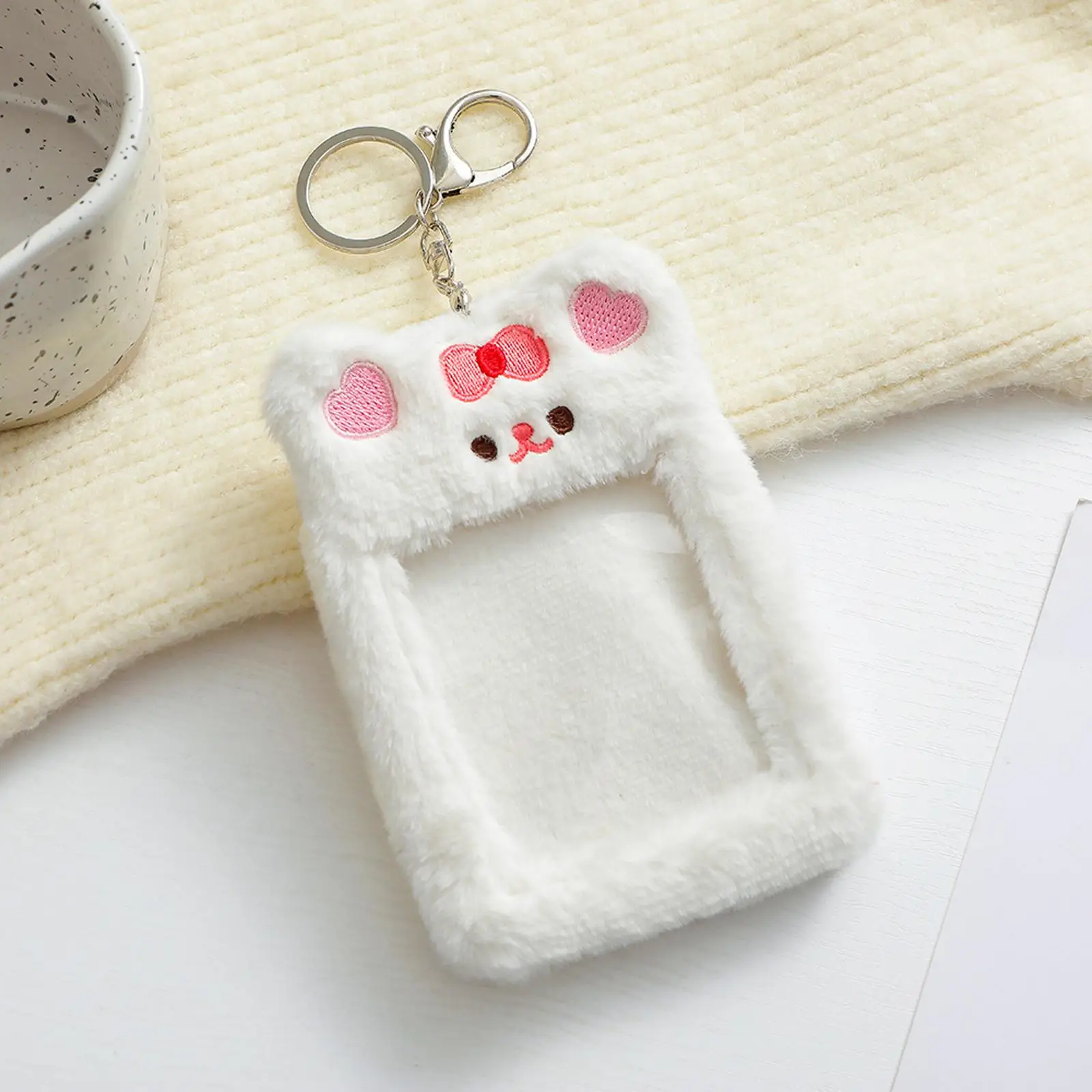Plush Photocard Holder Portable Pendant Decor Photo ID Card Cover for Women Bank Cards